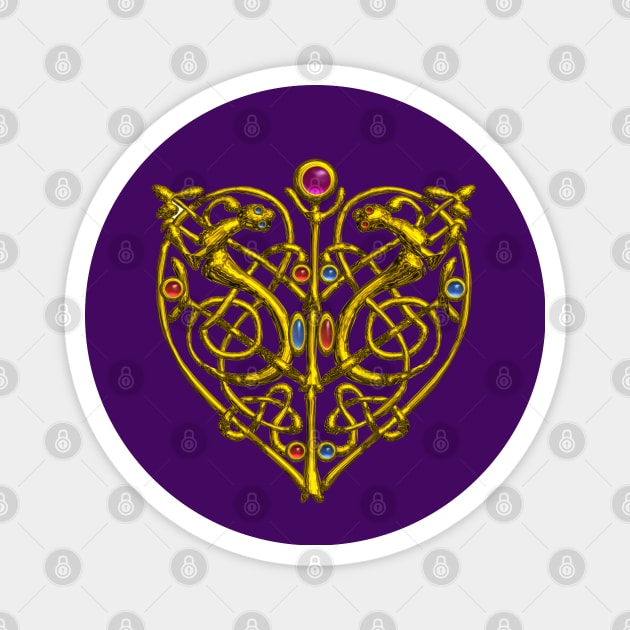 HYPER VALENTINE / GOLD CELTIC KNOT HEART WITH LIZARDS IN PURPLE Magnet by BulganLumini